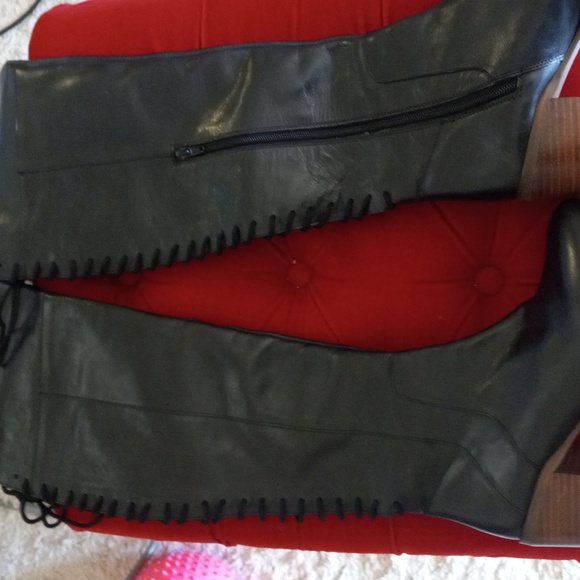 DIBA TRUE SUNSET SAIL Back Lace Up Leather Boot Black 8.5 Side Zip Over the Knee - Picture 6 of 16